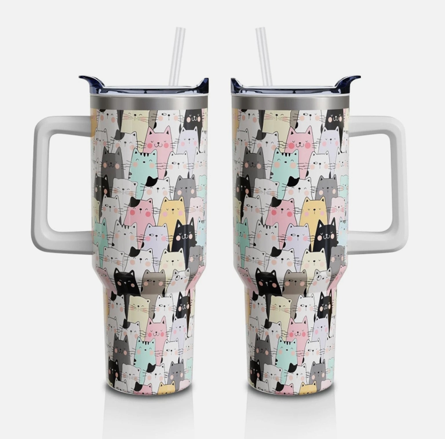 Cat Pattern 40oz Tumbler With Handle