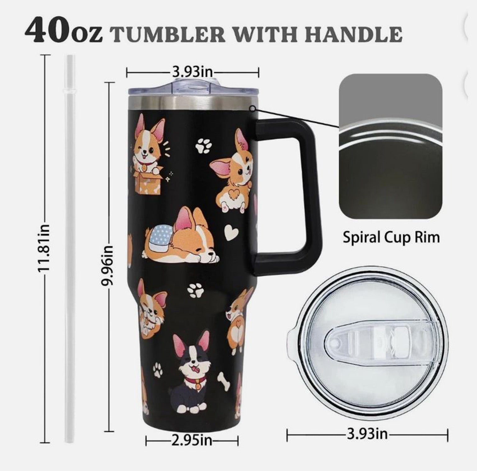 Corgi 40oz Tumbler With Handle